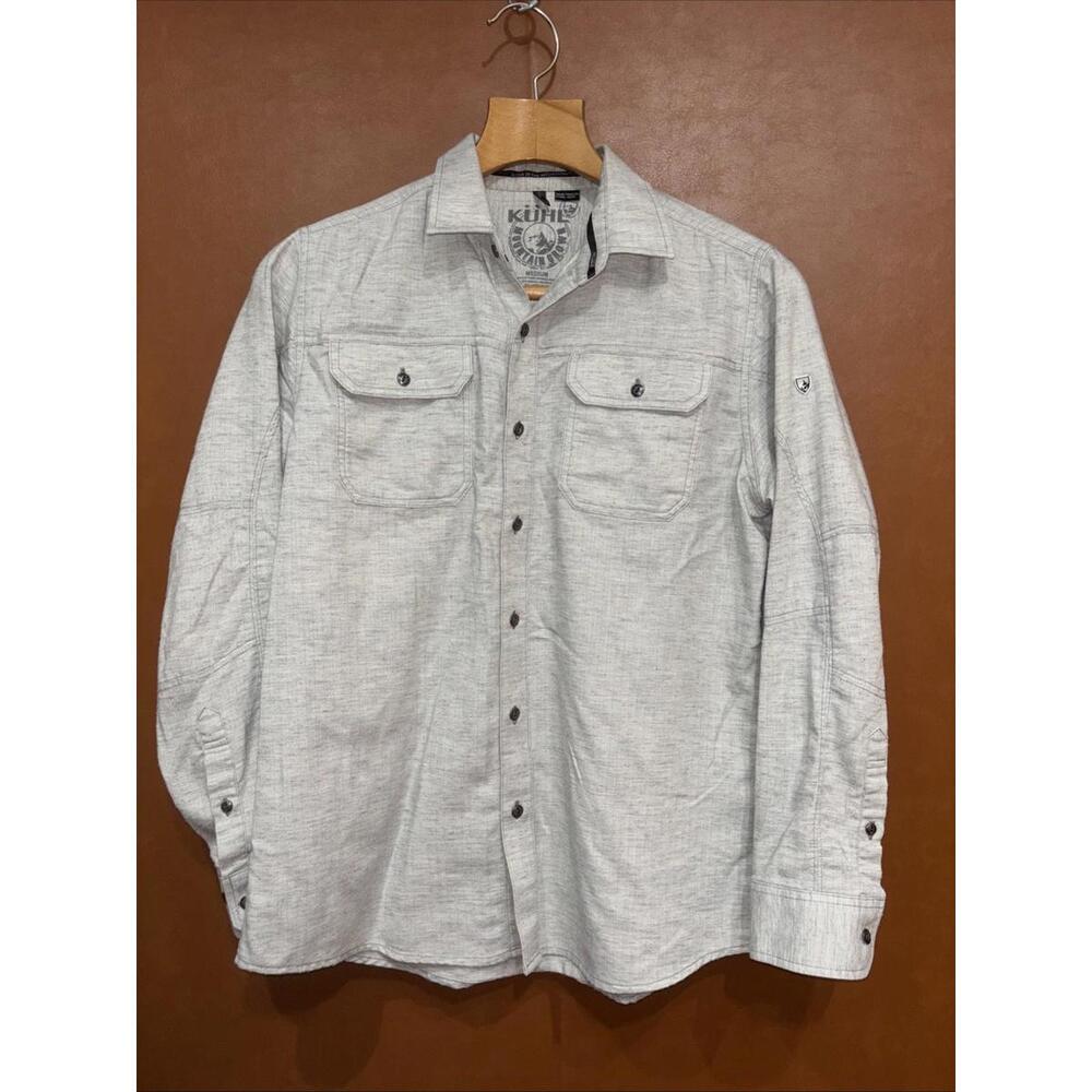 KUHL Shirt Men's Size Med Gray SHIFTR 5 Panel Button Up Linen Blend Hiking